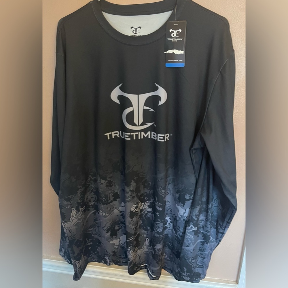 True Timber Mens Long Sleeve Black/Camo Performance Shirt Medium new no tag XL